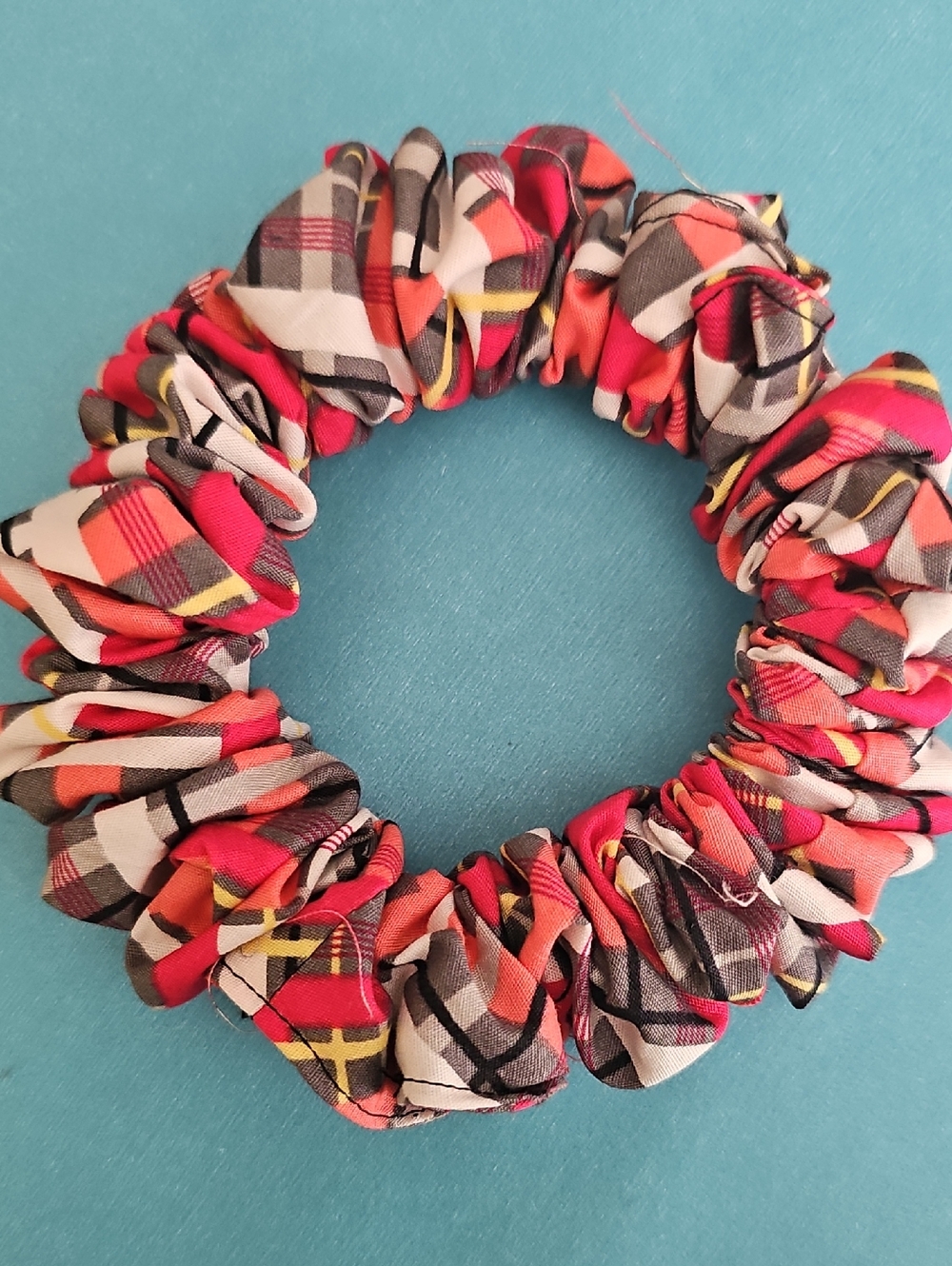 Plaid Red Pink Elastic Hair Scrunchie - Unbranded